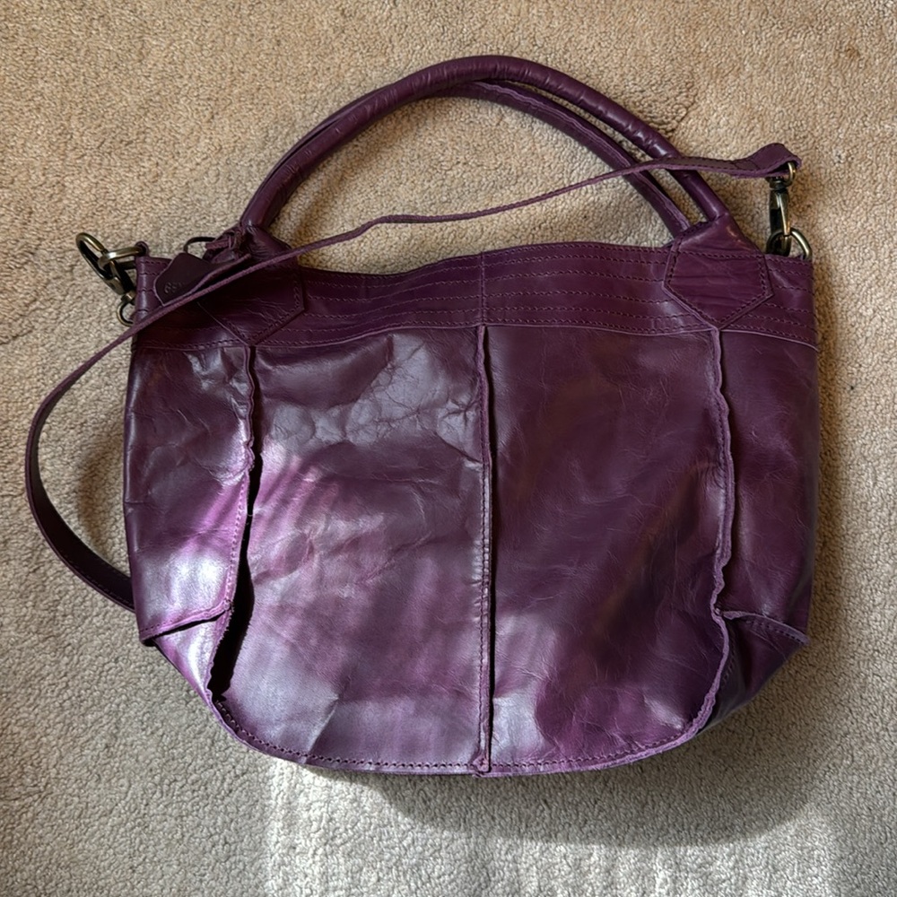 Handmade in England Purple Leather Tote Bag - Picture 3 of 5